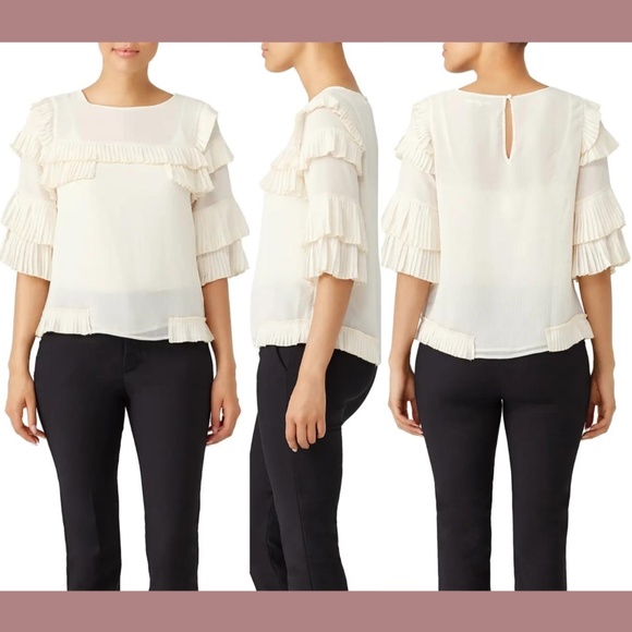 USED $158 Tularosa [ XS ] Margo Ruffle‎ 3/4 Sleeve Top in Cloud Ivory - Picture 1 of 16